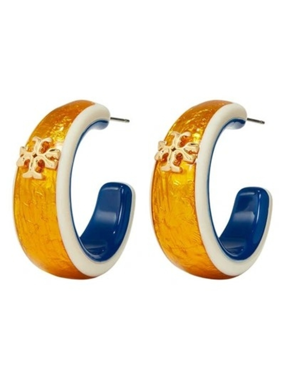 Tory Burch Logo Hoop Earrings In Rolled Gold/Yellow Multi